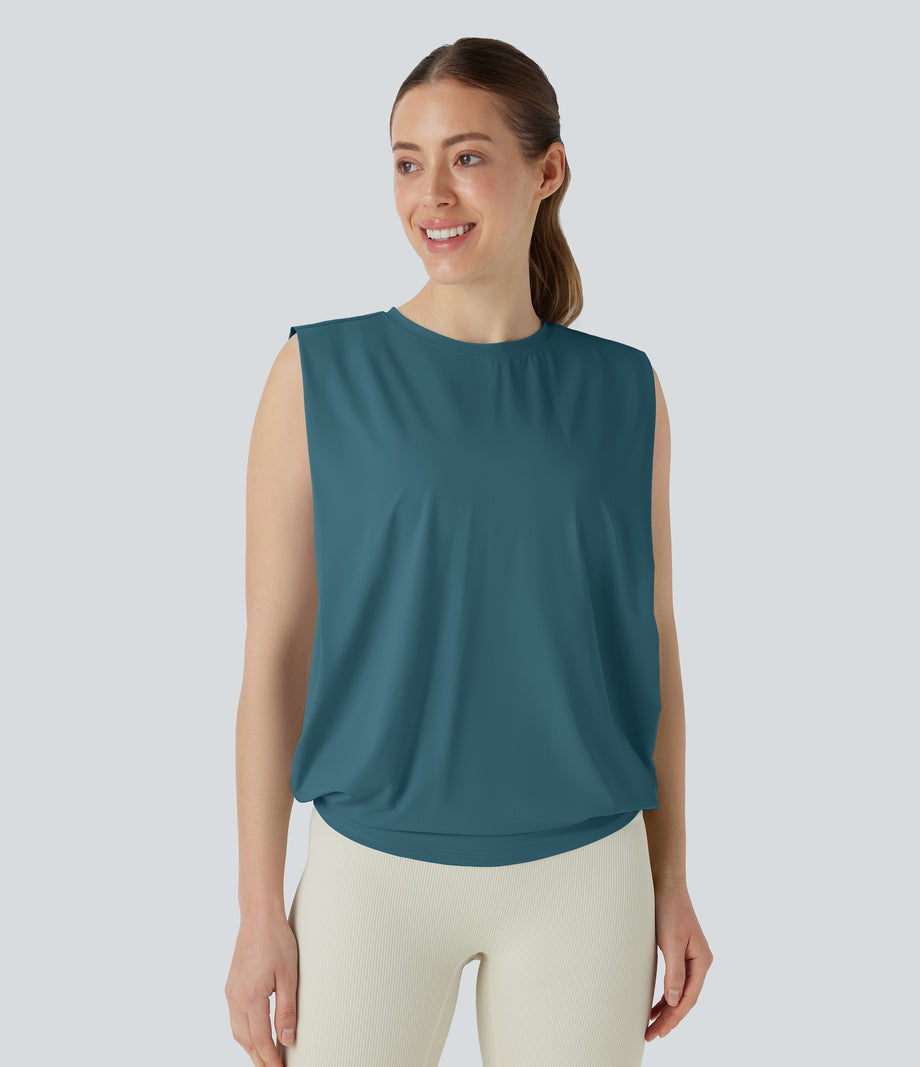 Round Neck Ruched Cool Touch Yoga Tank Top-UPF50+ - Hydro
