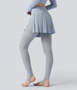 Breezeful™ High Waisted Pleated 2-in-1 Contrast Mesh Quick Dry Dance Stirrup Skirted Leggings with Pockets - Ballad Blue