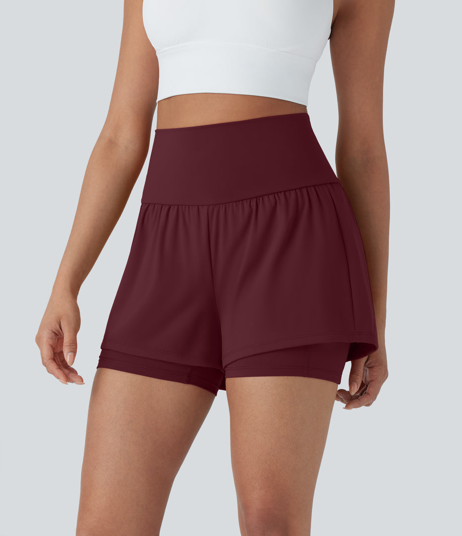 SoftlyZero™ Airy Super High Waisted 2-in-1 Cool Touch Yoga Shorts 5'' with Pockets - Zinfandel
