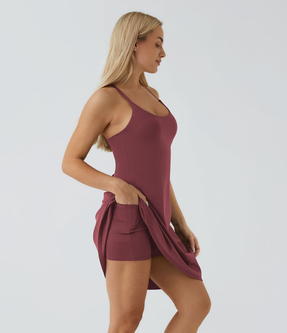 SoftlyZero™ Airy Cut Out 2-in-1 Pocket Cool Touch Longer Active Dress-UPF50+ - Cordovan