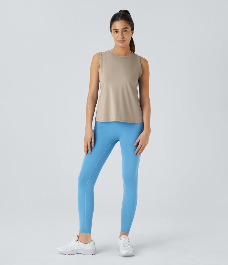 Cut Out Crossover Hem Solid Yoga Tank Top - Humus