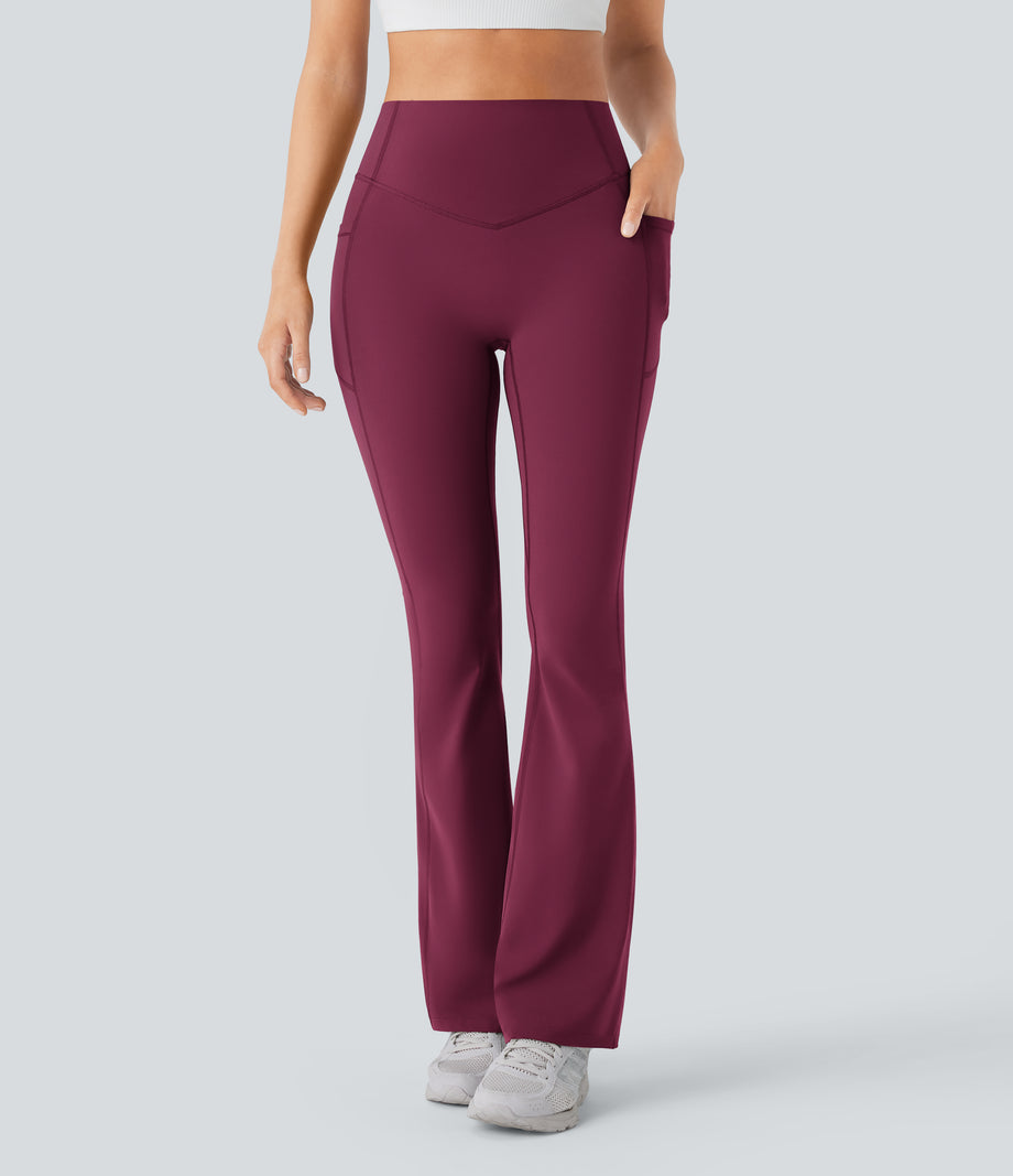 Halara UltraSculpt™ High Waisted Scrunch Butt Lifting Tummy Control Pocket Shaping Yoga Bootcut Leggings - Red Plum