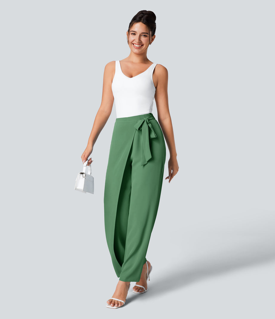 Halara Flex™ High Waisted Tie Side Wide Leg Work Pants - Hills Green