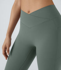 Patitoff™ 2.0 Pet Hair Resistant High Waisted Crossover Side Pocket Yoga Leggings - Washington Gray Green