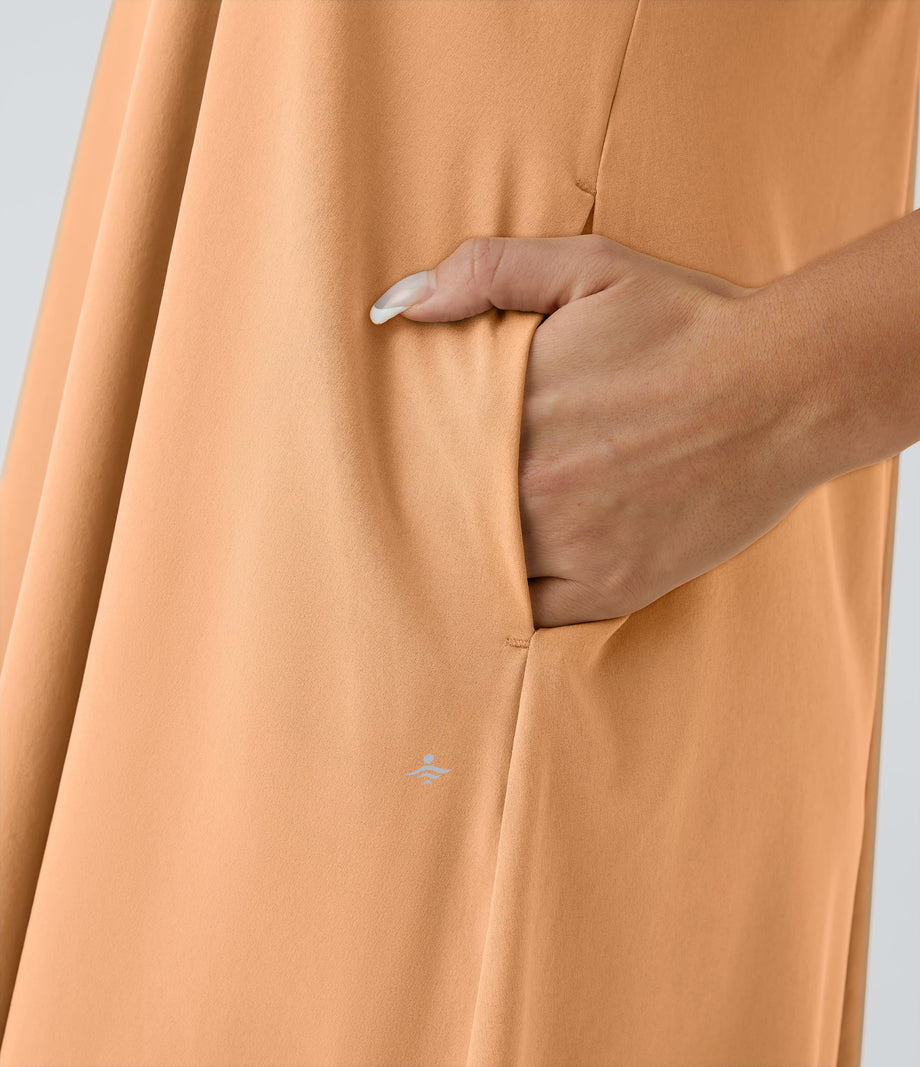 Breezeful™ Backless Racerback Side Pocket High Low Flowy Midi Quick Dry Casual Dress - Peach Orange