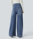 Halara Flex™ High Waisted Pockets Washed Casual Wide Leg Jeans - Orchid Blue Denim