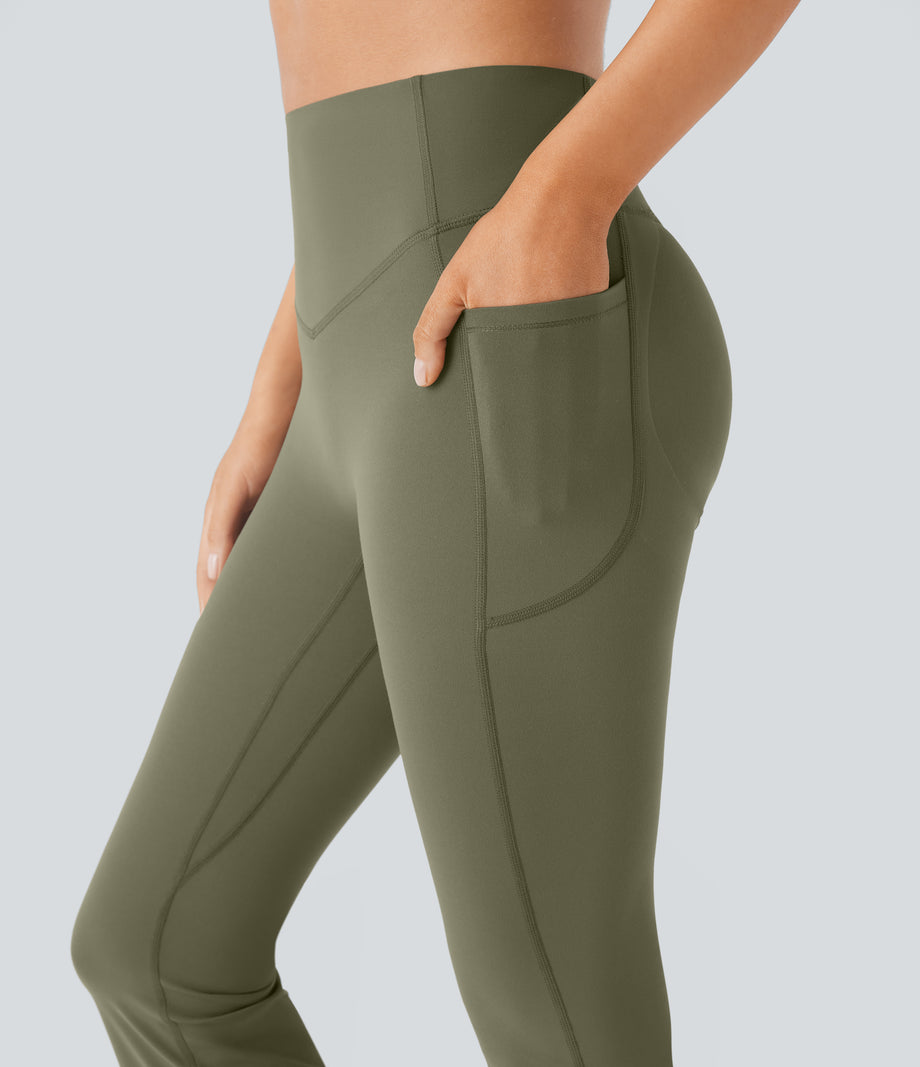 Halara UltraSculpt™ High Waisted Scrunch Butt Lifting Tummy Control Pocket Shaping Yoga Bootcut Leggings - Grass Grey Green