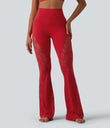Halara UltraSculpt™ High Waisted Tummy Control Contrast Lace Yoga Flare Leggings with Pocket - Aura Orange