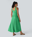 U Neck Flowy Maxi Casual Tank Dress - Dewleaf Green