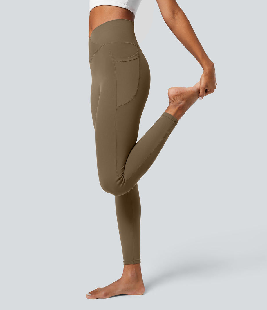 SoftlyZero™ Crossover Pocket Plain Leggings-UPF50+ - Chestnut Brown