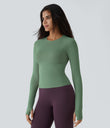 Solid Thumb Hole Yoga Sports Top - Green Shade