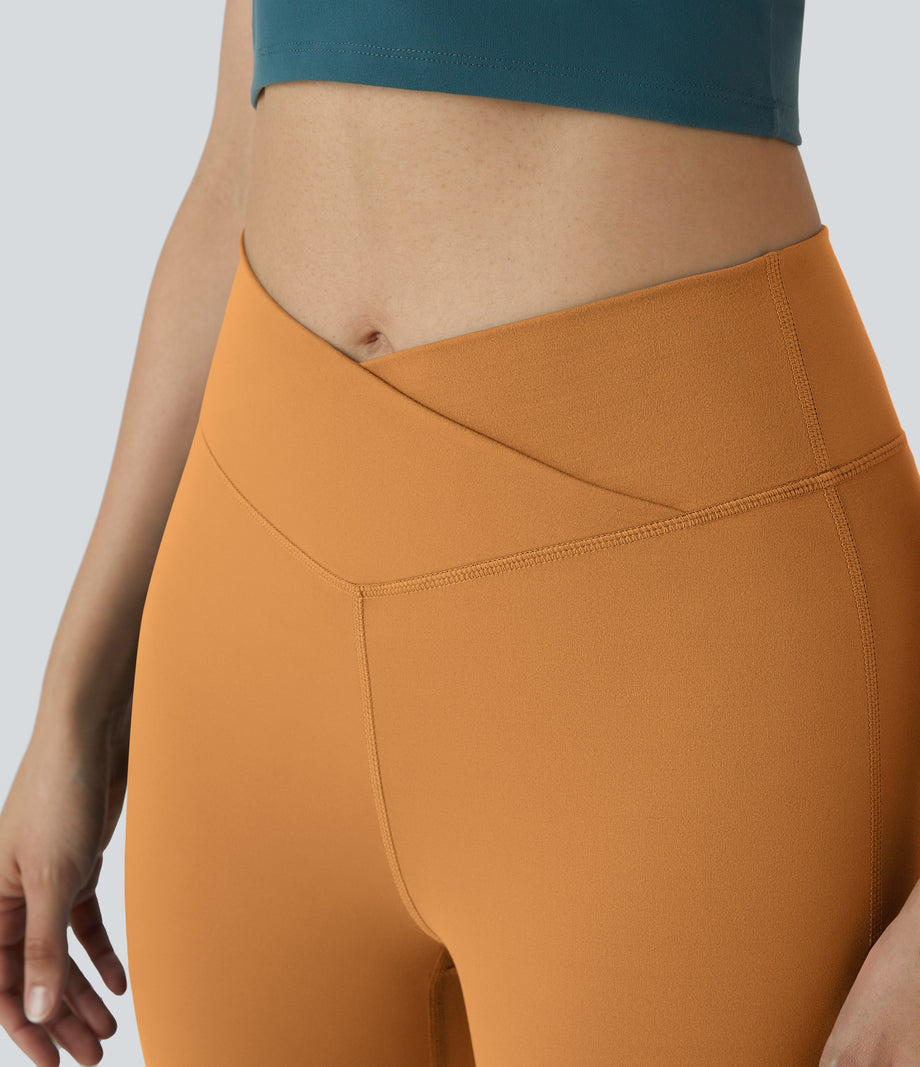 DayStretch High Waisted Crossover Flare Yoga Leggings - Buckskin