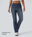 Halara Flex™ High Waisted Pockets Washed Casual Bootcut Jeans - Distressed Denim Dark Blue