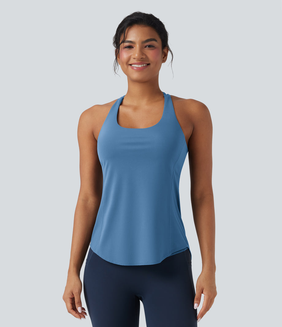 Halara UltraSculpt™ Round Neck Crisscross Back Running Tank Tops DD-F Cups - Pacific Coast