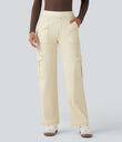 Halara Flex™ Mid Rise Pockets Straight Leg Casual Cargo Jeans - Khaki White Denim