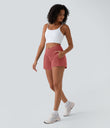 Breezeful™ High Waisted Crossover Pocket 2-in-1 Quick Dry Yoga Shorts 4" - Kapok Red
