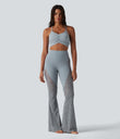 Halara UltraSculpt™ High Waisted Tummy Control Contrast Lace Yoga Flare Leggings with Pocket - Blue Flower Gray