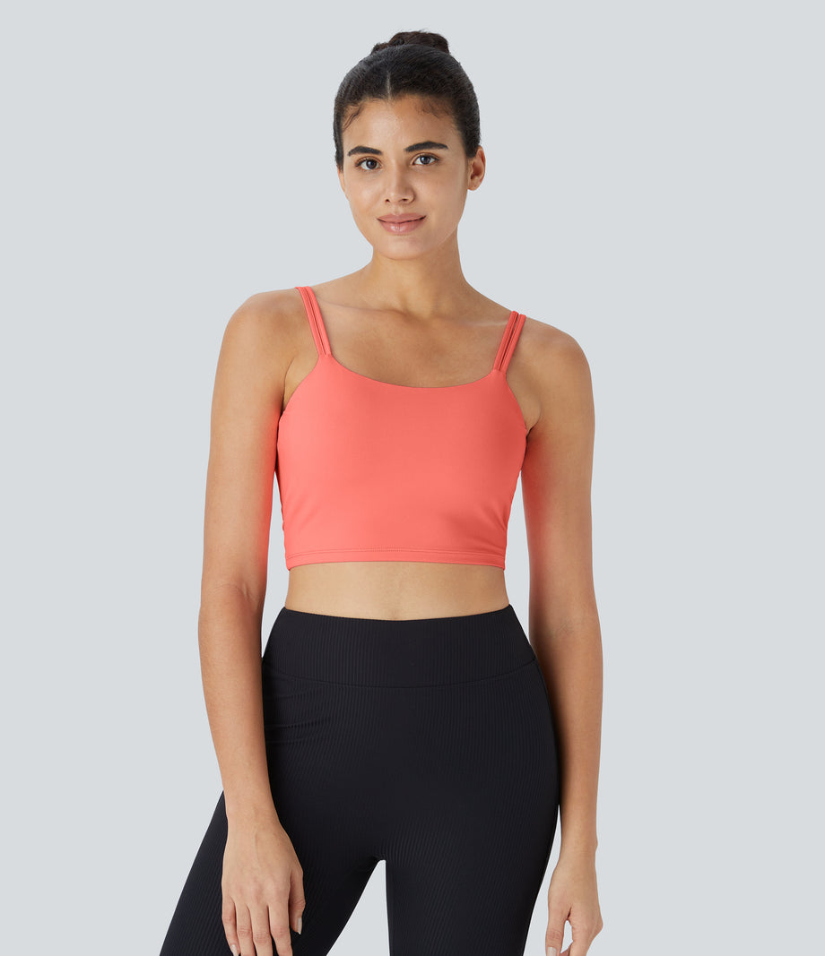 Double Straps Cropped Yoga Tank Top - Fusion Coral