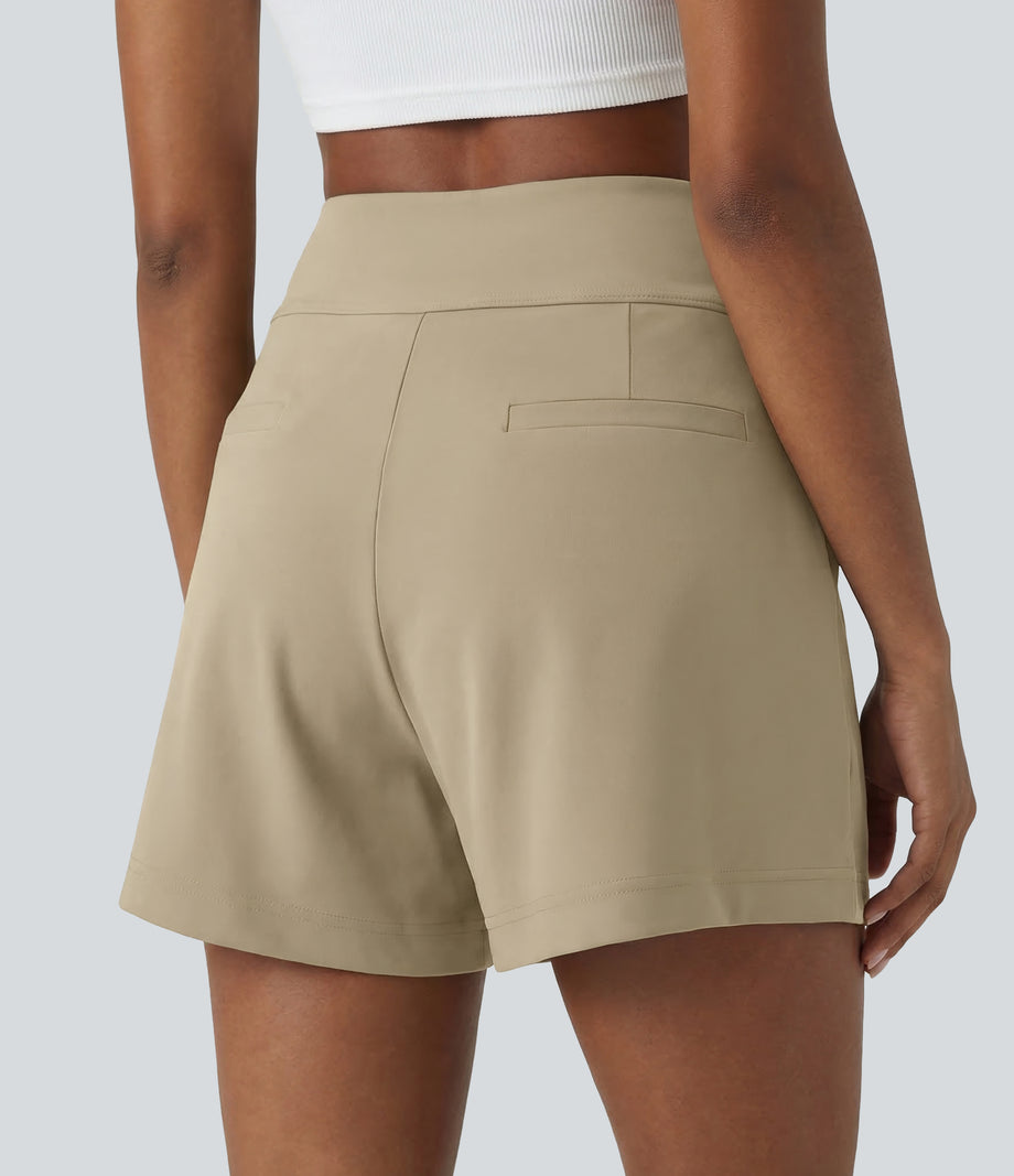 DayStretch High Waisted Work Baggy Shorts 4'' with Pockets - Fields of Rye