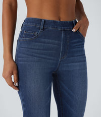 Halara Flex™ High Waisted Pockets Washed Casual Bootcut Jeans - Paint Blue Denim