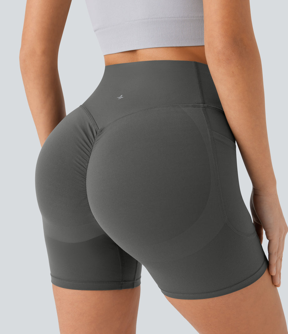 Halara UltraSculpt™ High Waisted Scrunch Butt Lifting Tummy Control Pocket Shaping Workout Biker Shorts 5'' - Volcanic Ash