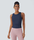 Round Neck Racerback Ruched Yoga Tank Top - Spellbound