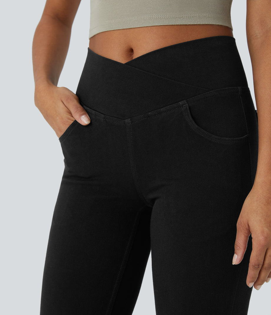 Halara Flex™ High Waisted Crossover Pocket Cool Touch Washed Casual Jeans - Graphite Black Denim