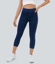 Halara Flex™ High Waisted Pocket Denim Capri Casual Leggings - Midnight Blue Denim