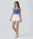 Mid Rise Drawstring Contrast Mesh 2-in-1 Flowy Running Shorts 3'' - White