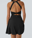 SoftlyZero™ Airy Backless Twisted Flare Low Support Dance Active Dress-Longer Length-Easy Peezy Edition A-D Cups - Black