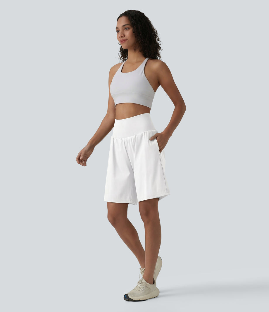 SoftlyZero™ Airy Super High Waisted 2-in-1 Cool Touch Yoga Shorts 9" with Pockets - White