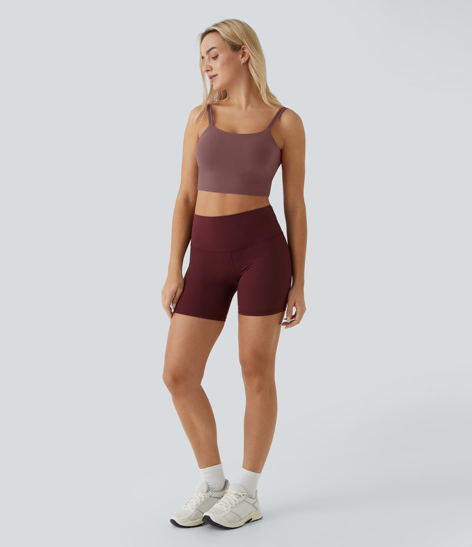 Double Straps Cropped Yoga Tank Top - Smoke Plum