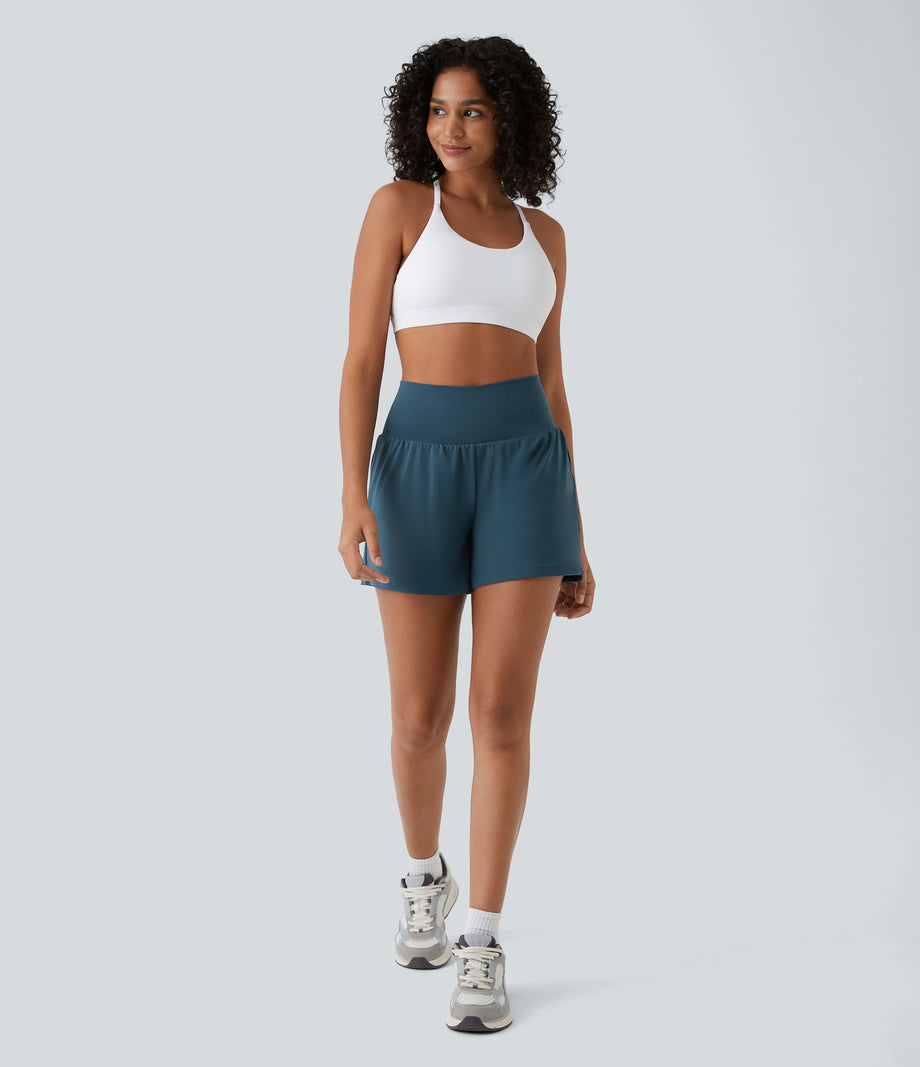 SoftlyZero™ Airy Super High Waisted 2-in-1  Cool Touch Yoga Shorts 5'' with Pockets-Longer Length - Majolica Blue