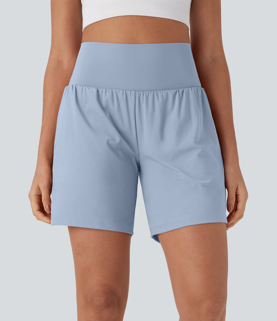 SoftlyZero™ Airy Super High Waisted 2-in-1 Cool Touch Yoga Shorts 7" with Pockets - Skyway