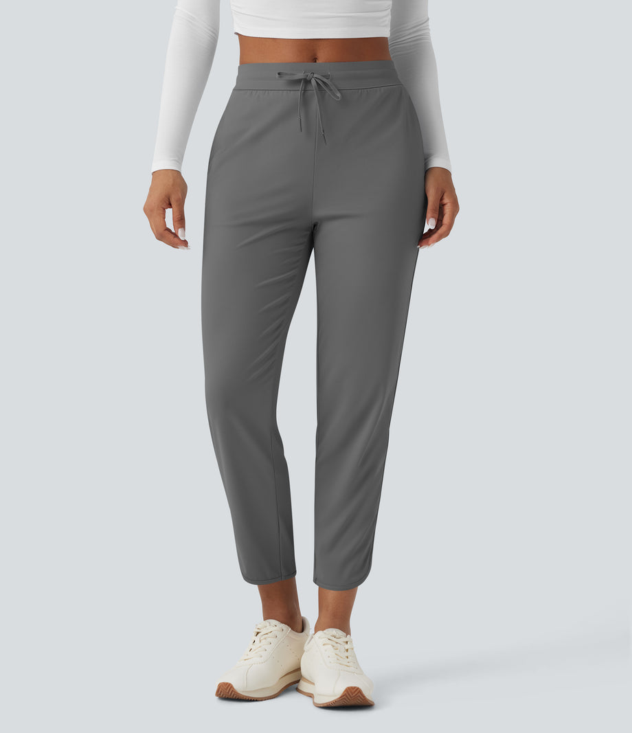 Mid Rise Drawstring Curved Hem Quick Dry Golf Tapered Pants with Pockets-UPF40+ - Steel Gray