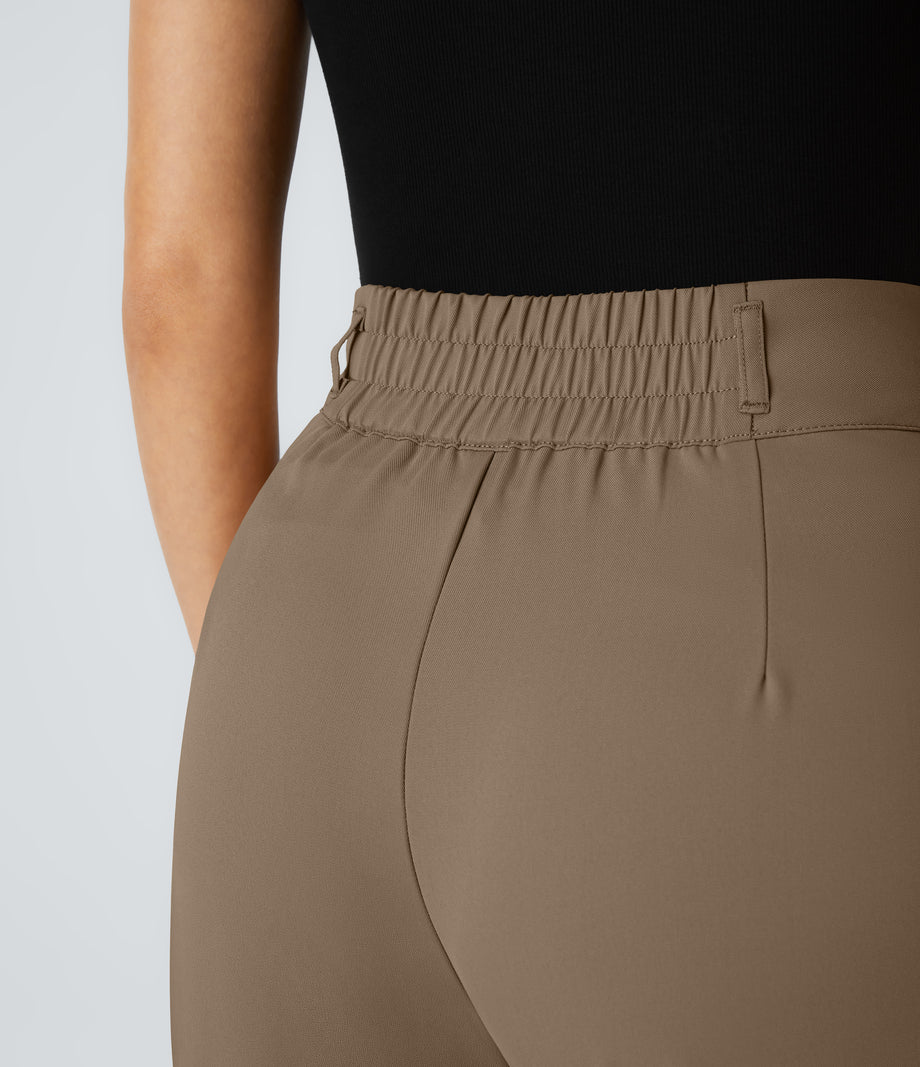 Halara Flex™ High Waisted Zipper Pocket Shirred Straight Leg Work Pants - Kangaroo