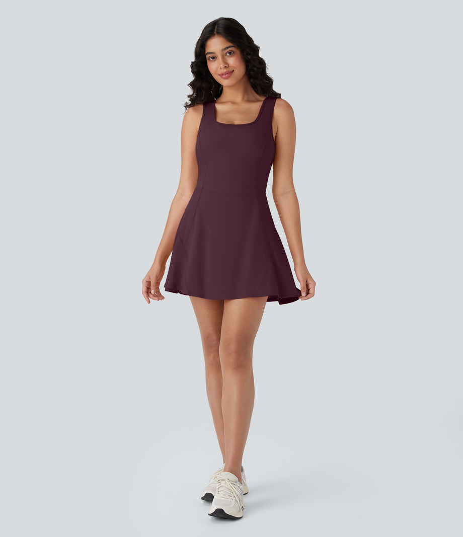 SoftlyZero™ Airy U Neck 2-in-1 Pocket Mini Cool Touch Dance Active Dress - Fig