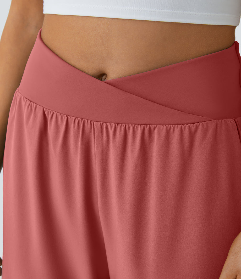 Breezeful™ High Waisted Crossover Quick Dry Resort Pants with Pockets - Kapok Red
