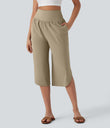 Breezeful™ High Waisted Tummy Control Hem Quick Dry Capri Pants with Pockets - Fields of Rye