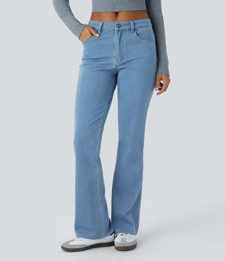 Halara Flex™ Mid Rise Pockets Casual Bootcut Jeans - Washed Denim Sunny Blue