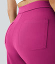 DayStretch High Waisted Pockets Straight Leg Casual Pants - Raspberry Rose