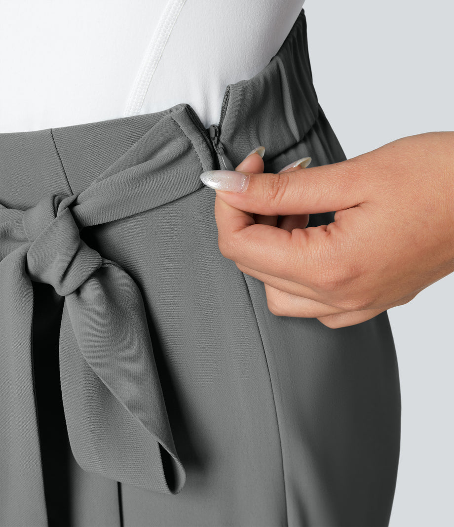 Halara Flex™ High Waisted Tie Side Wide Leg Work Pants - Gunpowder Grey