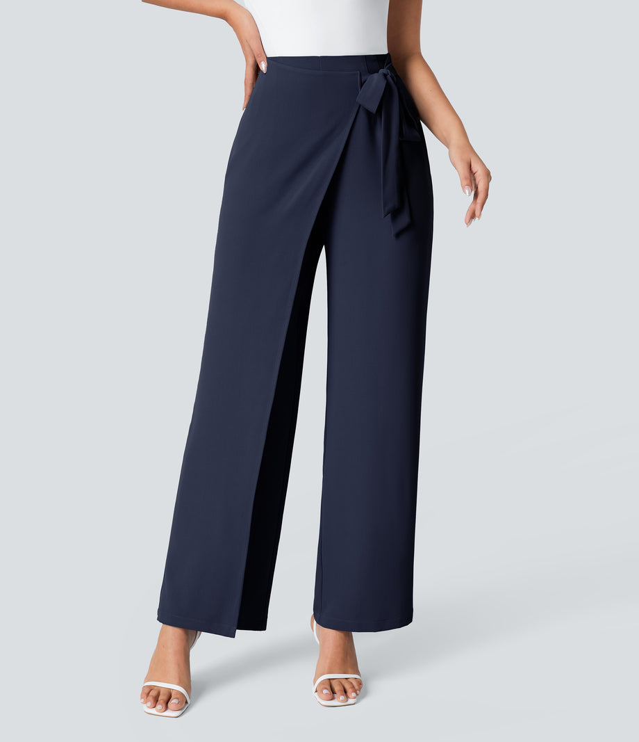 Halara Flex™ High Waisted Tie Side Wide Leg Work Pants - Peacoat