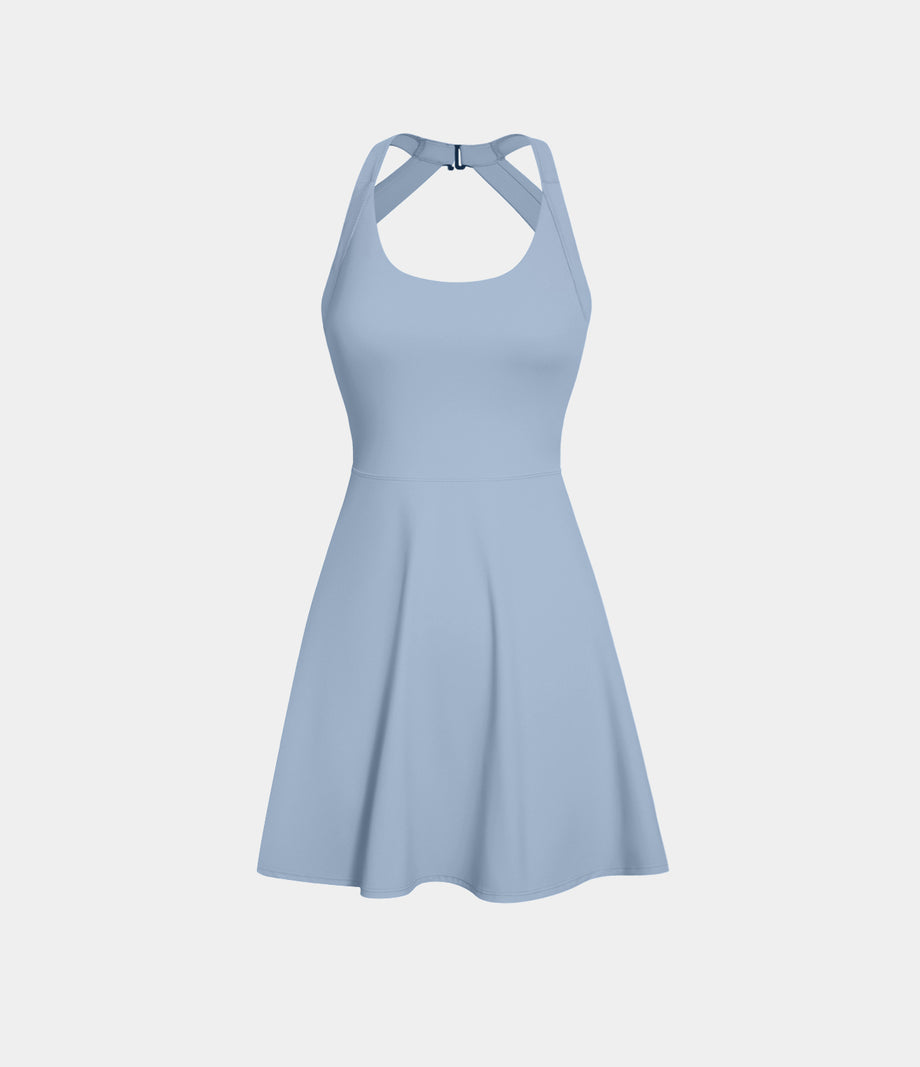 Backless Twisted Active Dress - Light Grey Blue