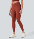 DayStretch High Waisted Crossover Contrast Mesh Decorative Buckle Yoga Leggings - Cinnabar