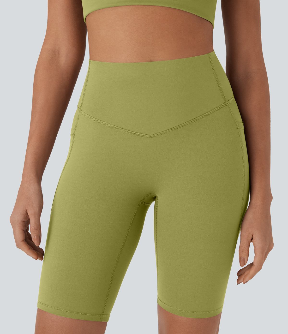 Halara UltraSculpt™ High Waisted Tummy Control Pocket Shaping Training Biker Shorts 9'' - Moss