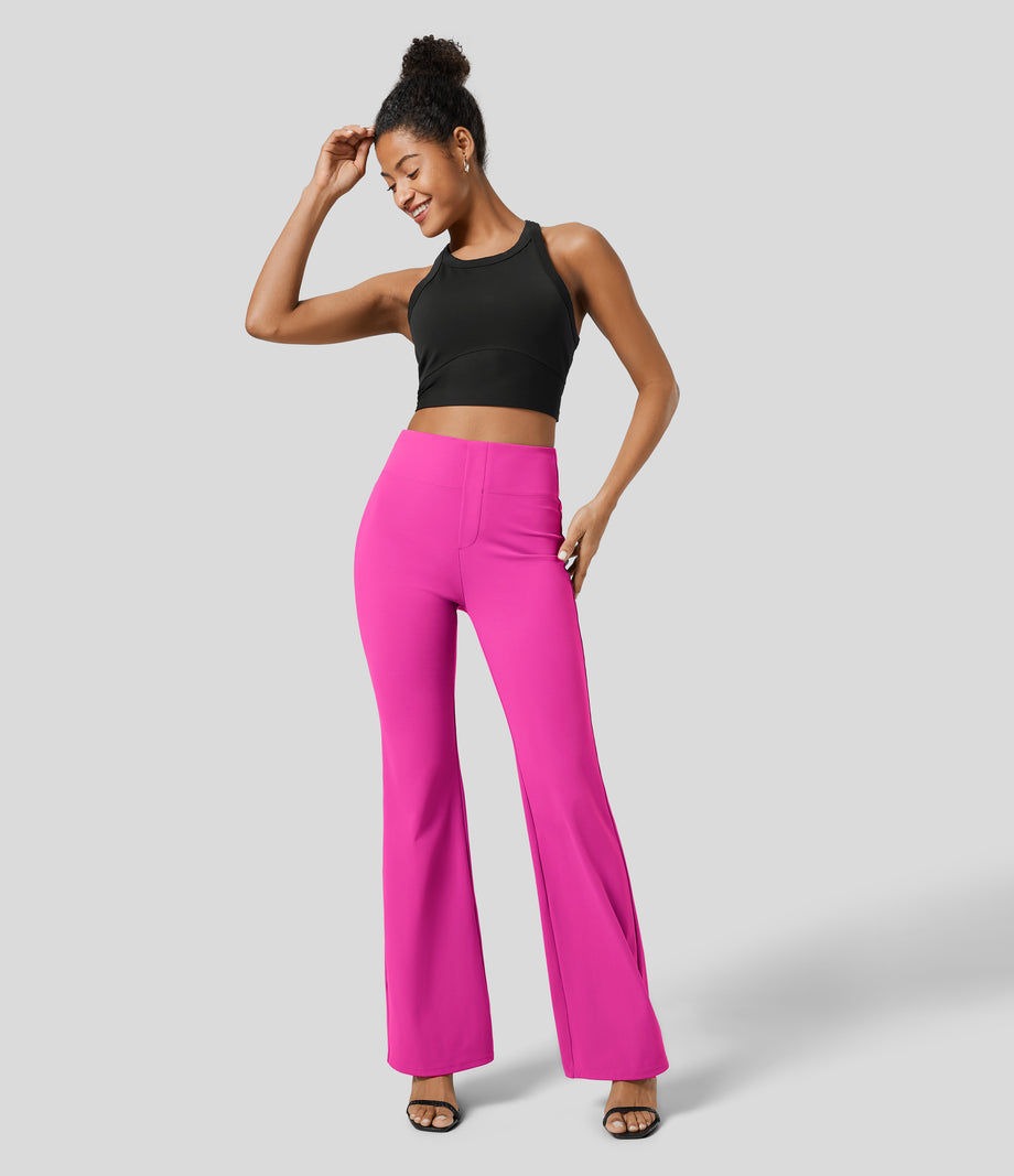 Halara Flex™ High Waisted Back Side Pocket Slight Flare Work Pants - Raspberry Rose