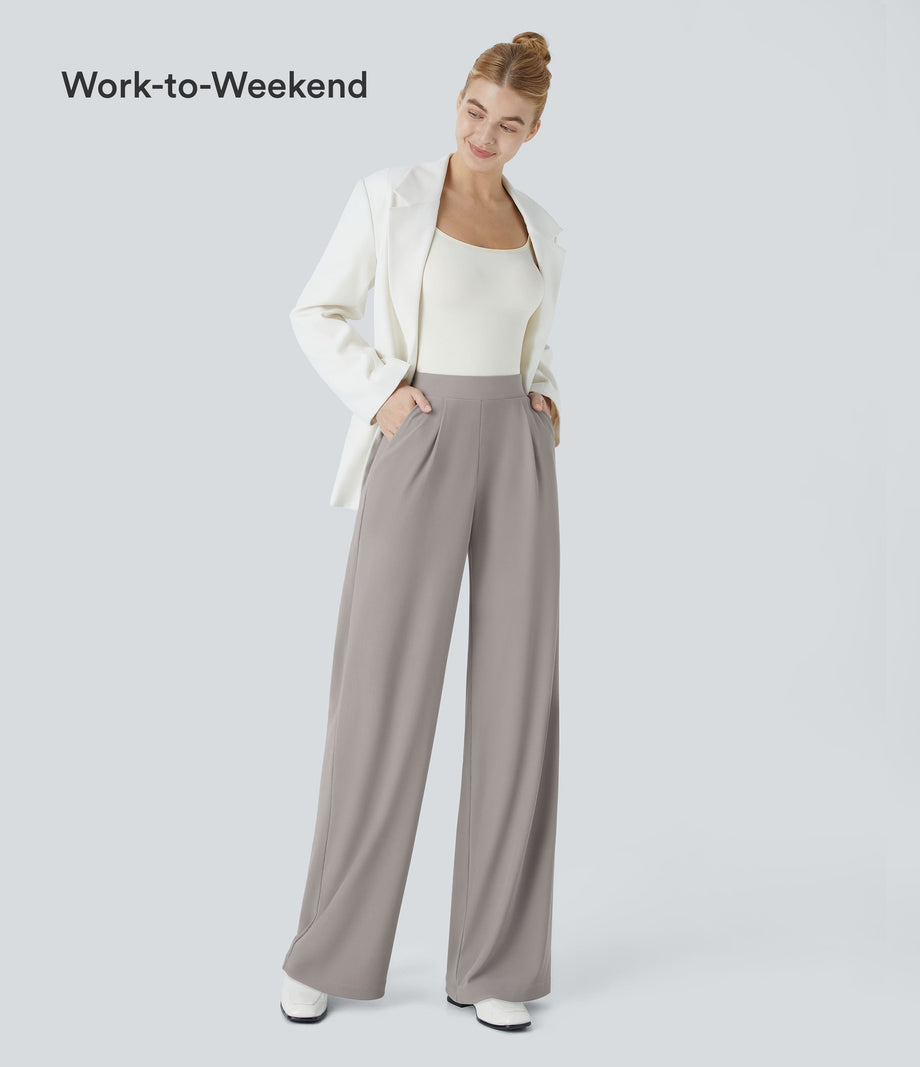 Halara Flex™ High Waisted Body Sculpt Waist-Slimming Pocket Wide Leg Micro Waffle Work Pants - Satellite