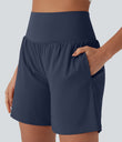 SoftlyZero™ Airy Super High Waisted 2-in-1 Cool Touch Yoga Shorts 7" with Pockets - Mood Indigo