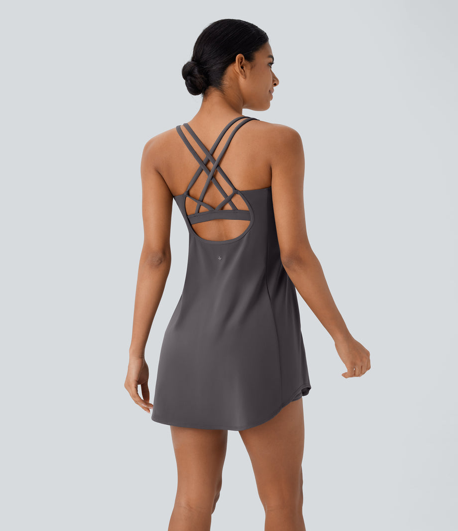 SoftlyZero™ Plush Cut Out Pocket 2-Piece Mini Yoga Active Dress - Magnet